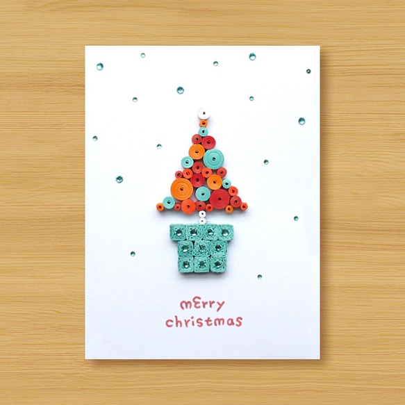 ハンドロールカード：小さな鉢植えのクリスマスの挨拶陽気christmas_B（クリスマスカード、クリスマスツリー） 1枚目の画像