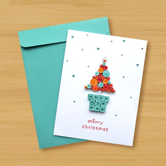 ハンドロールカード：小さな鉢植えのクリスマスの挨拶陽気christmas_B（クリスマスカード、クリスマスツリー） 3枚目の画像