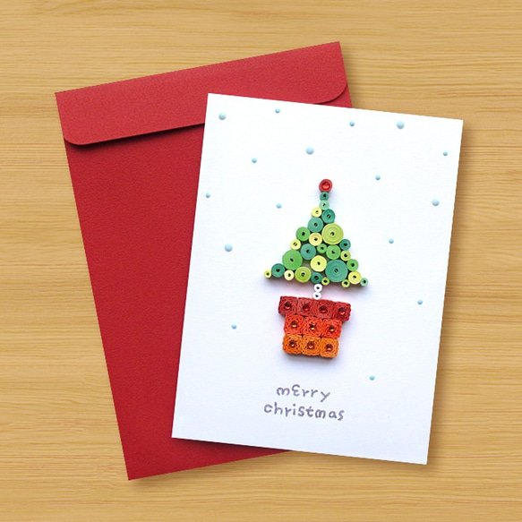 手工捲紙卡片：聖誕祝福小盆栽 merry christmas_C（聖誕卡、聖誕樹） 第3張的照片