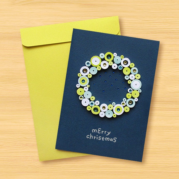 ハンドロールカード：かわいいバブルクリスマスの祝福花輪_C（クリスマスカード、クリスマス、クリスマスの花輪） 3枚目の画像