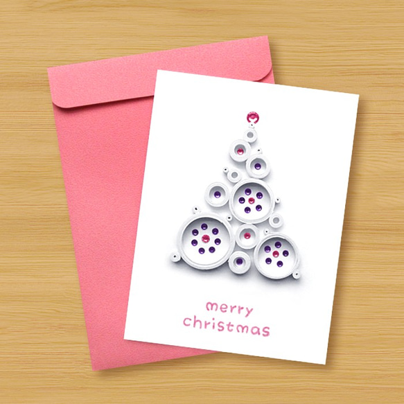 手工捲紙卡片：來自遠方的祝福，夢幻泡泡聖誕樹_B（聖誕卡、聖誕節、聖誕樹） 第3張的照片