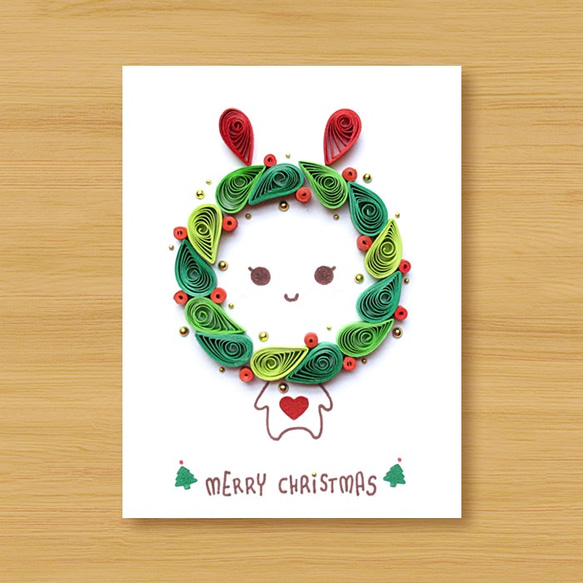 手工捲紙卡片：可愛聖誕兔_A（聖誕卡、聖誕節、兔子） 第1張的照片
