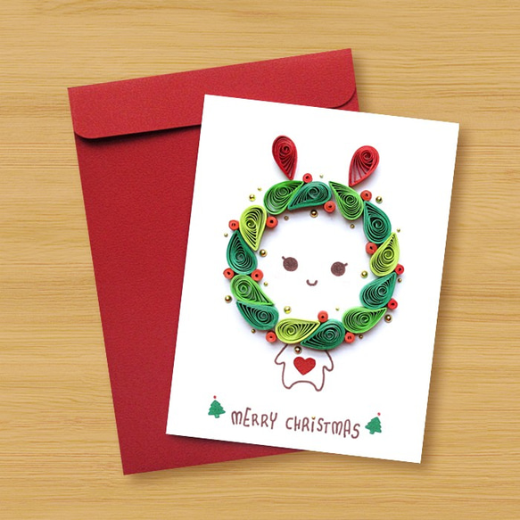 ハンドロールカード：かわいいクリスマスのウサギ_A（クリスマスカード、クリスマス、ウサギ） 4枚目の画像