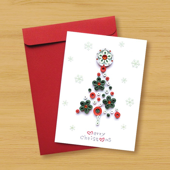 手工捲紙卡片：雪之國度聖誕樹_B（聖誕卡、聖誕節、聖誕樹） 第3張的照片