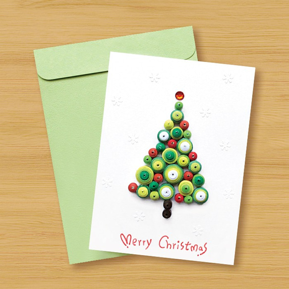 手作りのロールカード：かわいい渦巻きクリスマスtree_A（クリスマスカード、クリスマス、クリスマスツリー） 3枚目の画像