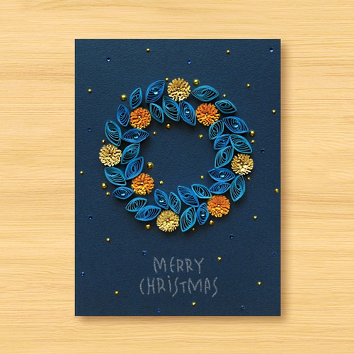 Kintaro　クリスマスカード　リース 手作りロール紙カード：星空シリーズ_花と草のクリスマスリース