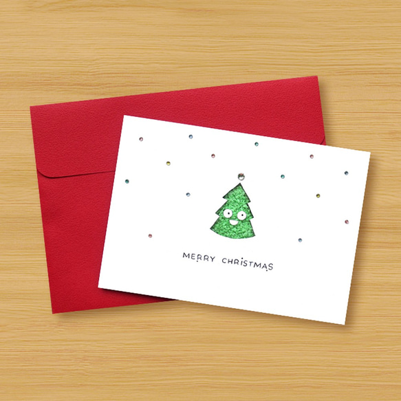 手作りの光るカード：小さなクリスマスツリーB（クリスマスカード、クリスマス） 3枚目の画像