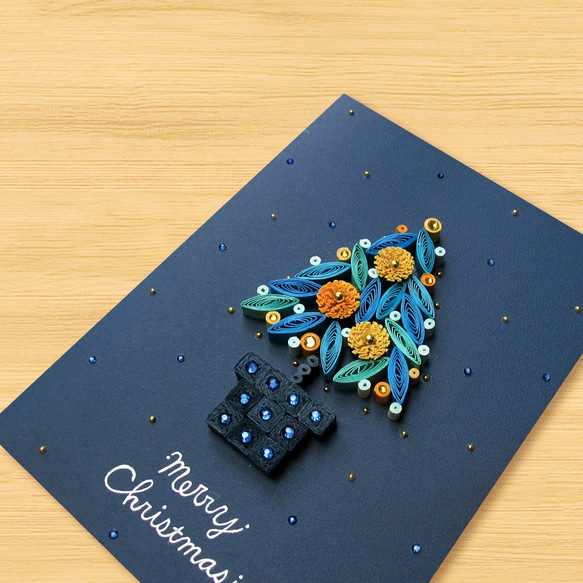 手作りのロール紙カード：星空シリーズ-ロマンチックな花とクリスマスシーズン-クリスマス小さな鉢植え 2枚目の画像
