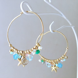 ビーズフープ　ピアス　beads hoop earrings  /　sea stars 2枚目の画像