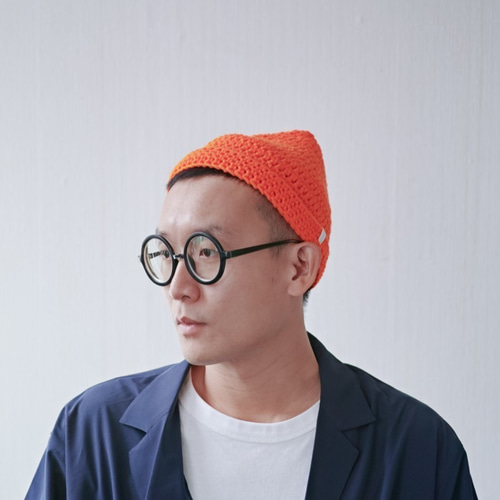 KR01手編み栗先の尖ったキャップ-蛍光オレンジ ニット帽・ビーニー