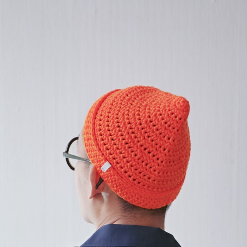 KR01手編み栗先の尖ったキャップ-蛍光オレンジ ニット帽・ビーニー