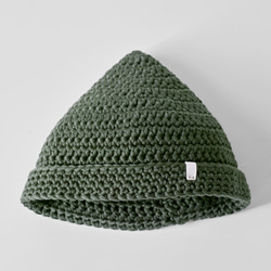 KR06 手工編織栗體尖頂毛帽 - 軍綠 第3張的照片