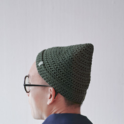 KR06 手工編織栗體尖頂毛帽 - 軍綠 第4張的照片