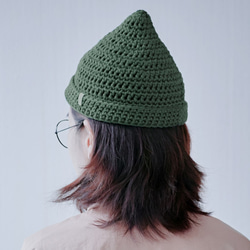 KR06 手工編織栗體尖頂毛帽 - 軍綠 第8張的照片