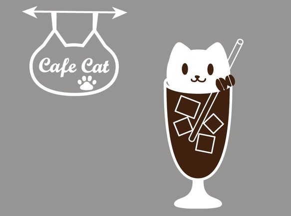 猫Tシャツ ねこカフェ+ねこコーヒーフロートTシャツグレー 綿+ポリ混紡 100~XXLサイズ 2枚目の画像