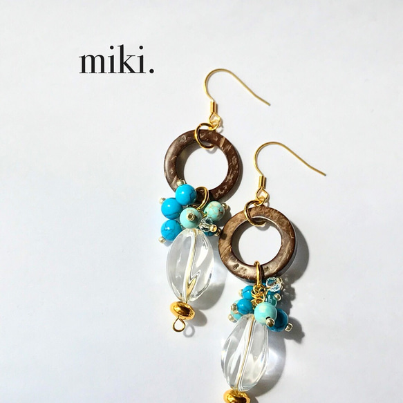ターコイズ×ウッドリング ピアスorイヤリング ピアス（その他） miki 