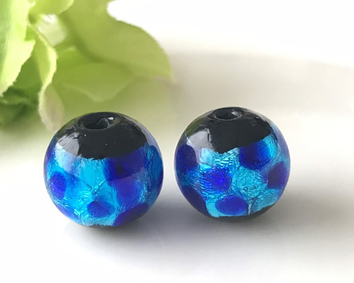 とんぼ玉 2個 da609 ブルー 12mm アクセサリーパーツ ガラスビーズ