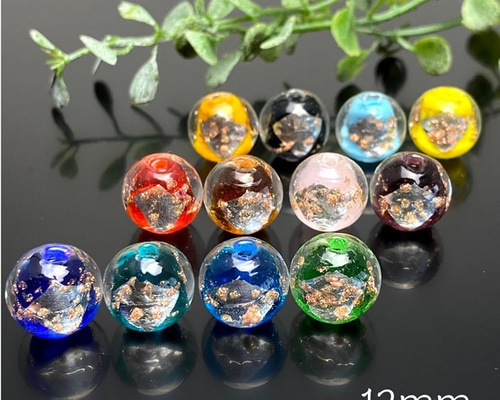 ガラスビーズ 12種12個 12mmトンボ玉 金箔 銀箔 ラウンドビーズ ガラスビーズ 12種12個 12mmトンボ玉 金箔 銀箔 ラウンドビーズ