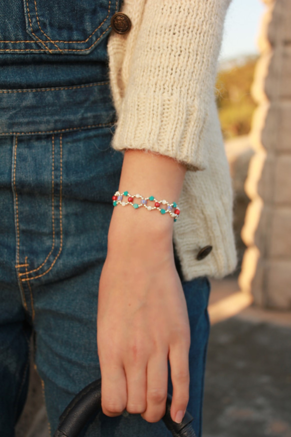 ◆hippie◆Infinity│Turquoise Meets Ceramic&Shell bead Bracelet 1枚目の画像