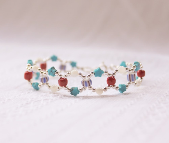 ◆hippie◆Infinity│Turquoise Meets Ceramic&Shell bead Bracelet 2枚目の画像