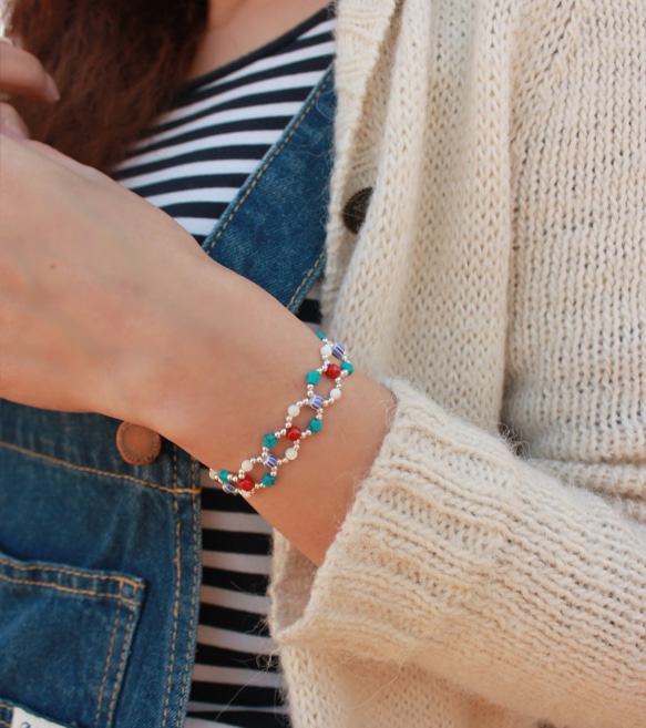 ◆hippie◆Infinity│Turquoise Meets Ceramic&Shell bead Bracelet 5枚目の画像