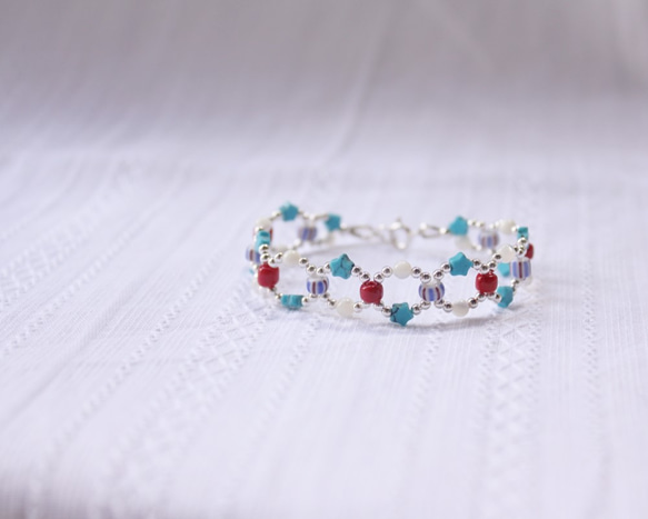 ◆hippie◆Infinity│Turquoise Meets Ceramic&Shell bead Bracelet 6枚目の画像