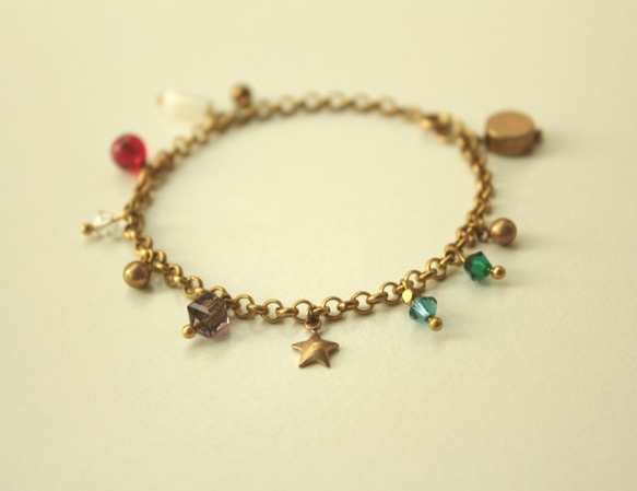 ◆hippie◆Royal│Glamour Brass Bracelet with Sparkle Multi-gems 1枚目の画像