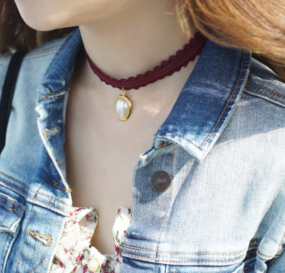hippie Vintage Pearl Pendant Lace Choker/Necklace ネックレス・ペンダント hippie 通販