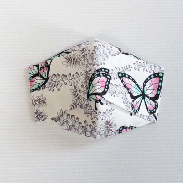 和柄　蝶々　幼児用布マスク2枚セット 2枚目の画像