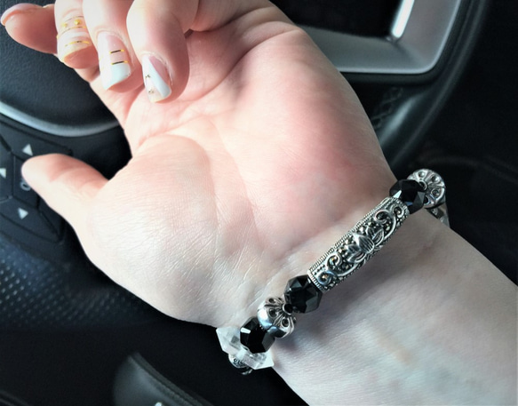 (（客訂品））（Ms. Chen)黑尖晶石 & 赫基蒙 新月神聖能量手鏈 (加天鐵 )手圍17 第5張的照片
