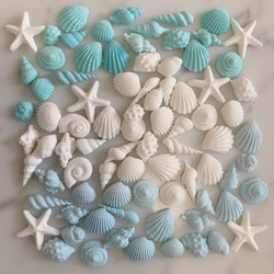 貝殻パーツセット（ホワイト×ブルー×エメラルド）送料込 1枚目の画像