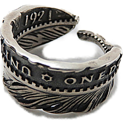 コイン リング フェザー シルバー925 インディアンジュエリー モルガン銀貨 羽根 指輪 1枚目の画像