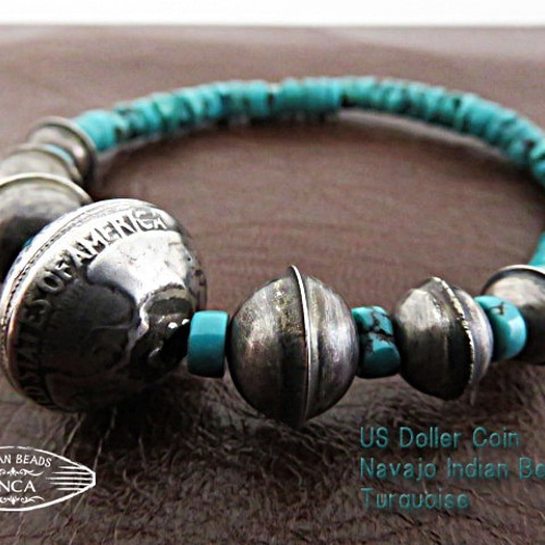 インディアンジュエリー ナバホパール ターコイズブレスレット