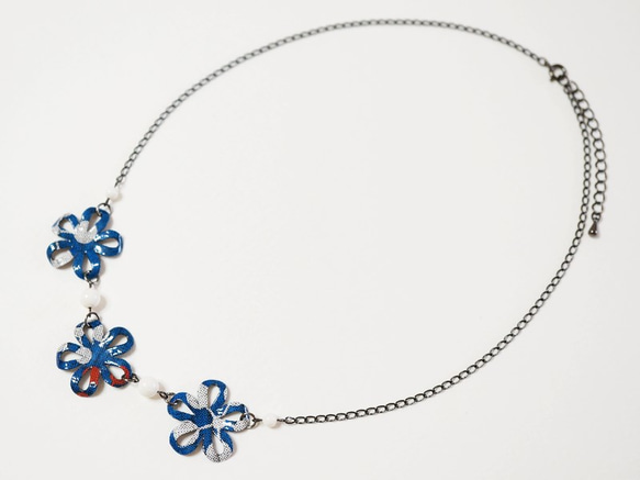 [千代神] Kirigami Flower Necklace 藍色 第2張的照片