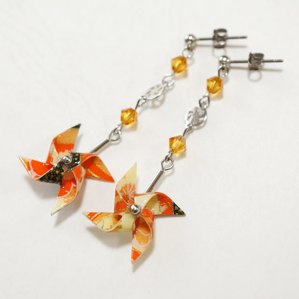[Chiyogami] 風車耳環橙色 第2張的照片