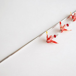 【千代紙】三連折り鶴かんざし　梅柄・赤 3枚目の画像