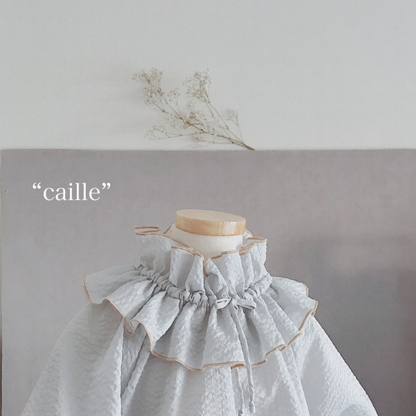 【sold】 ✂︎“caille”   ペールブルー　80-100size 立ち襟風のスモック 2枚目の画像