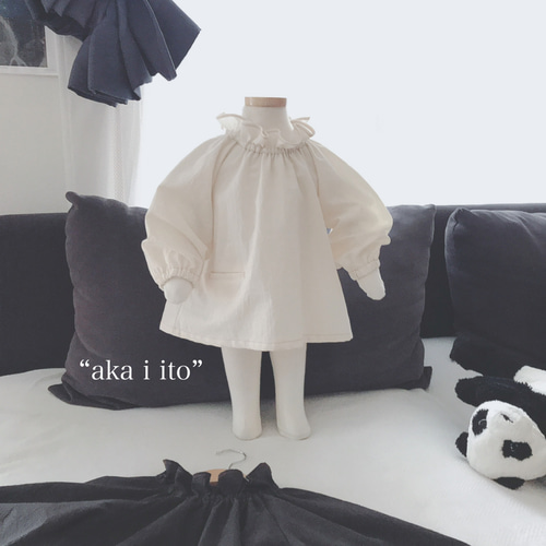 ✂︎“aka i ito” キナリ 90-130size 隠しポケット付き 立ち襟風