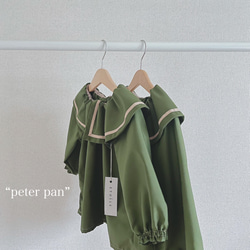✂︎“Peter pan” 110size 大きめ襟の遊び着スモック　男の子にも　復刻スモーキーグリーン　入園入学　 3枚目の画像
