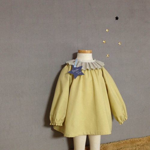 sold】90 size オーガニックコットンつけ襟×遊び着スモック イエロー