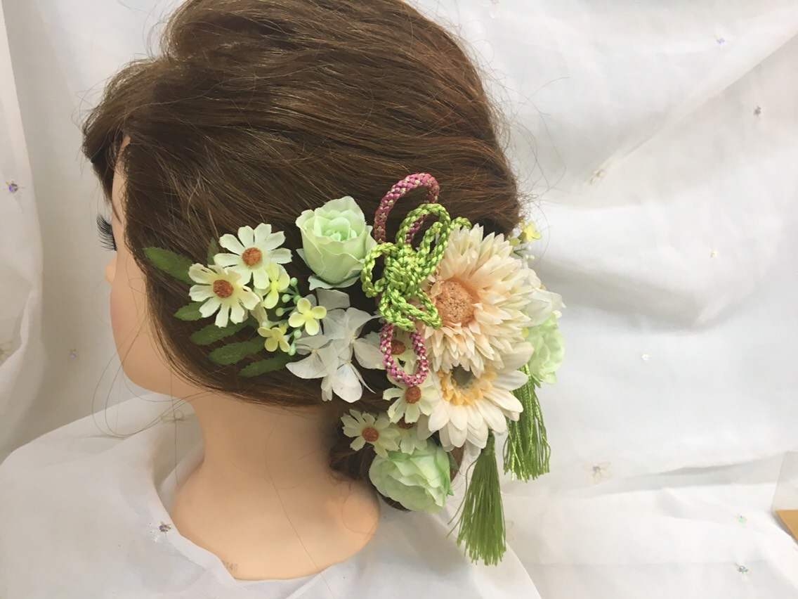 和＊洋＊ガーベラとイングリッシュローズのヘアドレス