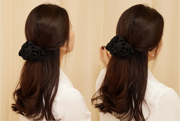 ローズフラワー ヘアバレッタ ヘアネット付き 1396 2枚目の画像