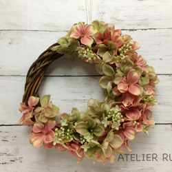 AJISAI wreath （salmon pink＊24㎝） 1枚目の画像