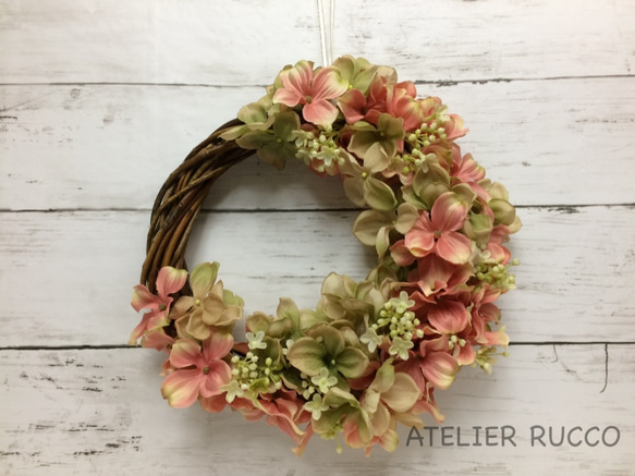 AJISAI wreath （salmon pink＊24㎝） 1枚目の画像