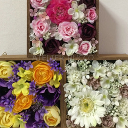 フラワーBOX 花の壁飾り＊イエロー&パープル 3枚目の画像