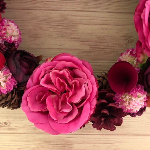 リース＊冬ピンクのリース・直径約27㎝ アートフラワー ATELIER