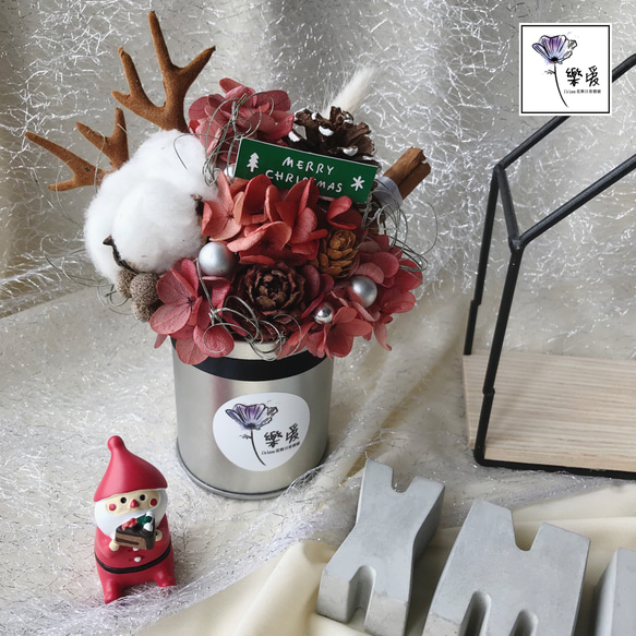 樂愛L’e Love-聖誕麋鹿胭脂紅永生盆花 聖誕禮物 交換禮物 第2張的照片