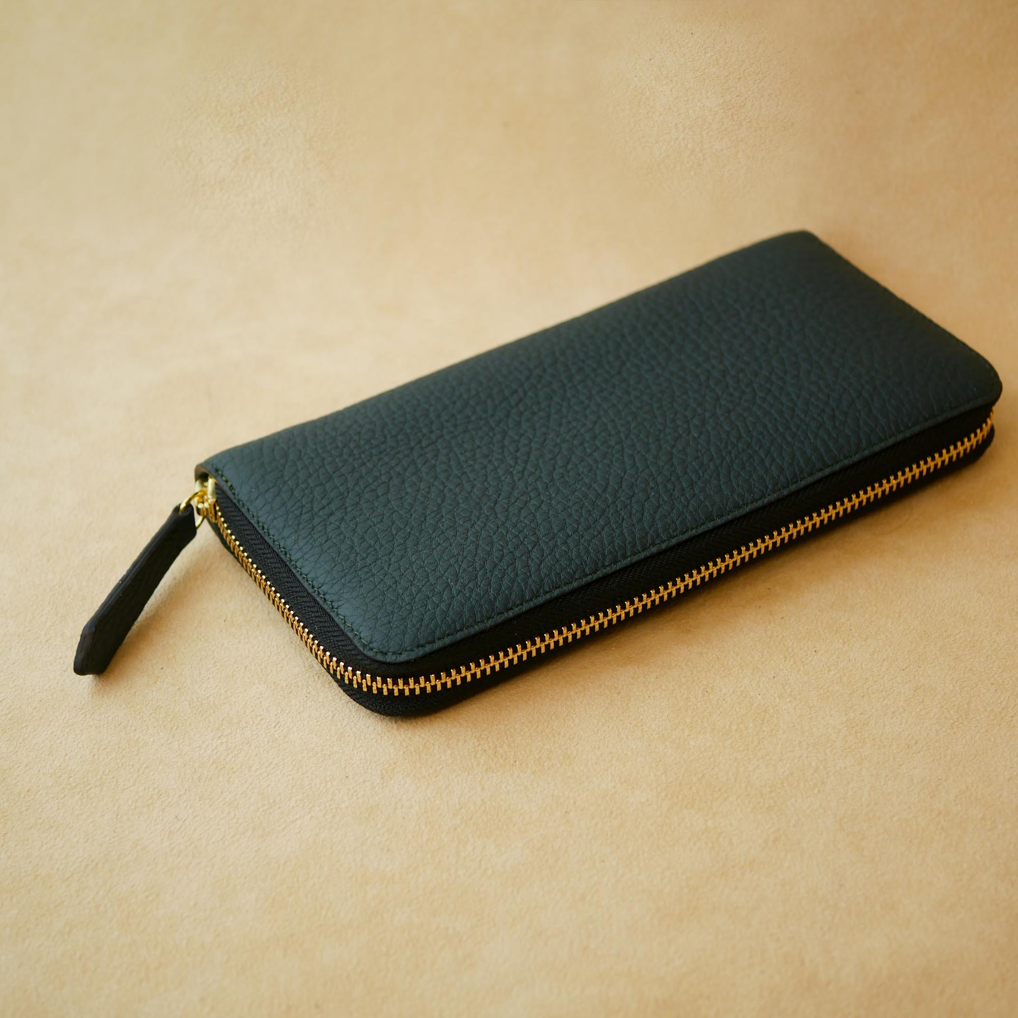 【Expression】ラウンドファスナー長財布 トリヨンクレマンス　ヴェールシプレス（ダークグリーン）