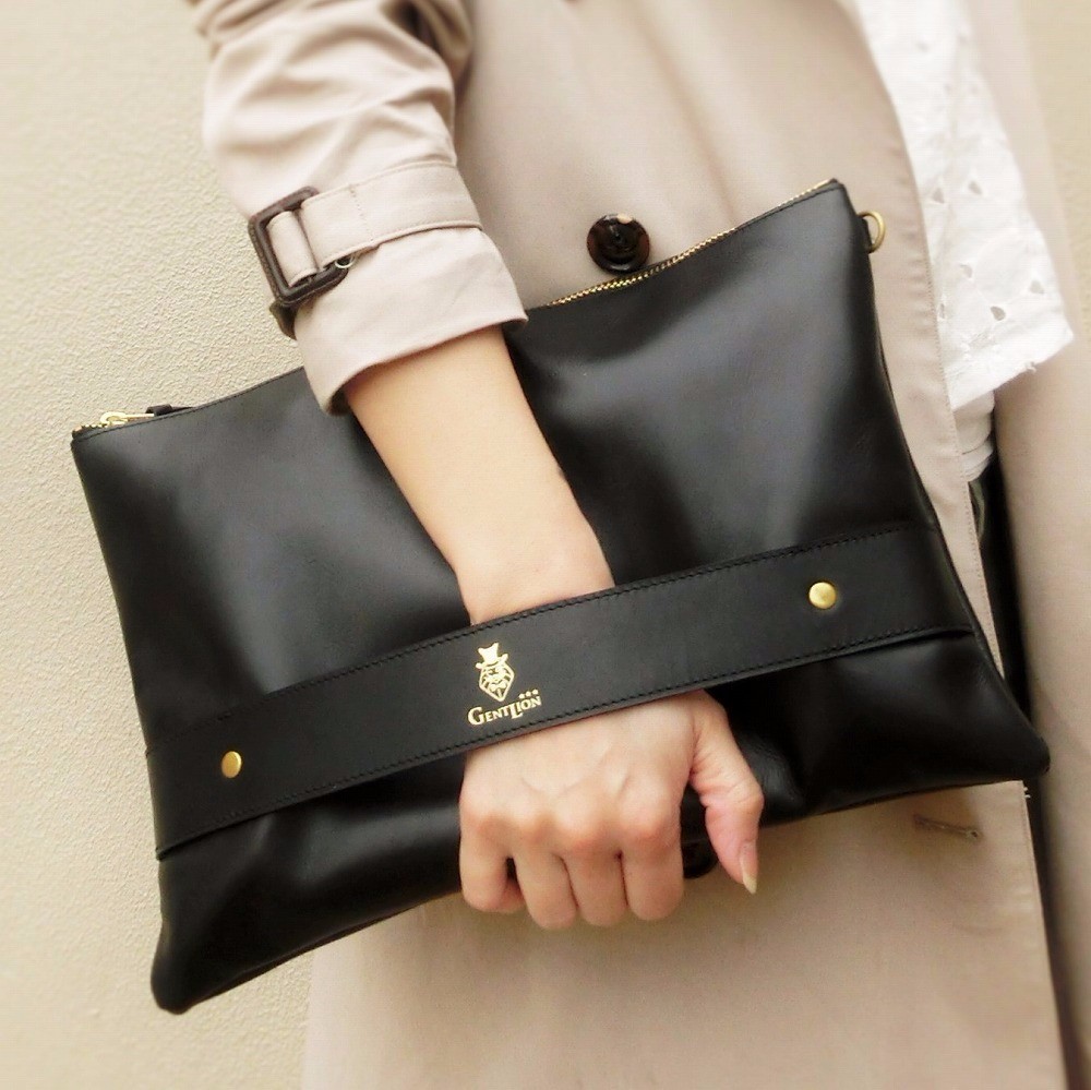 【Extend】２WAYレザークラッチバッグ 黒 ラッピング可 クラッチ