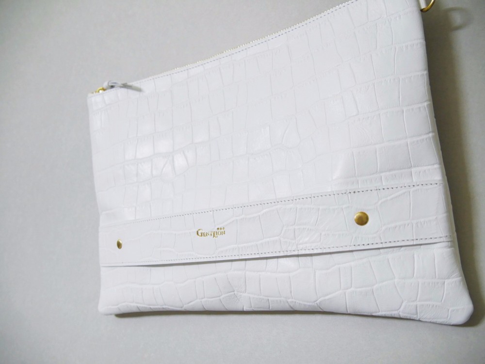 【Extend】限定　クロコ型　白　２WAYレザークラッチバッグ